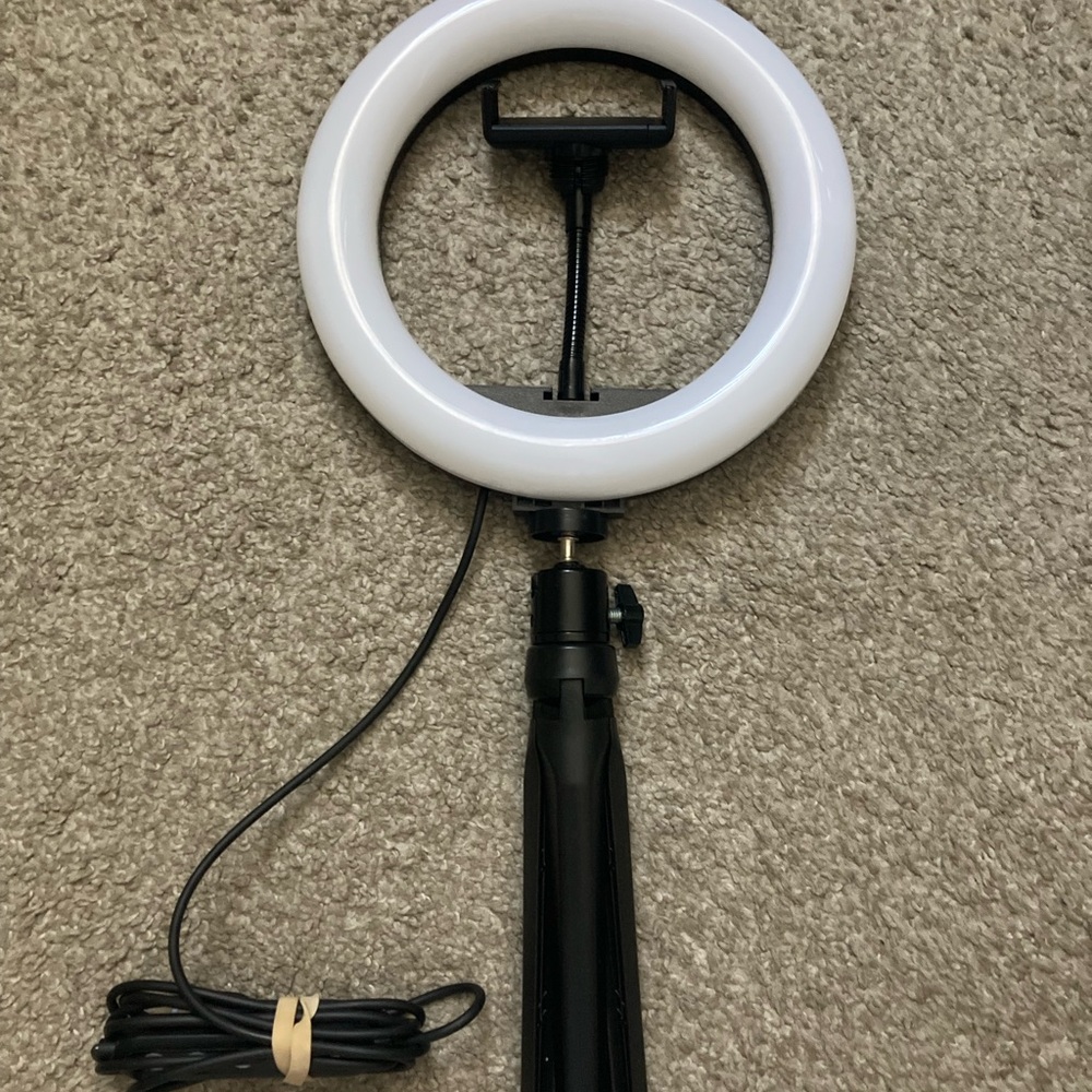Adjustable LED Ring Light with Tripod Stand - Black and White